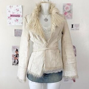Arden B. Y2K White Faux Suede & Shaggy Fur Afghan Coat Size XS / Penny Lane